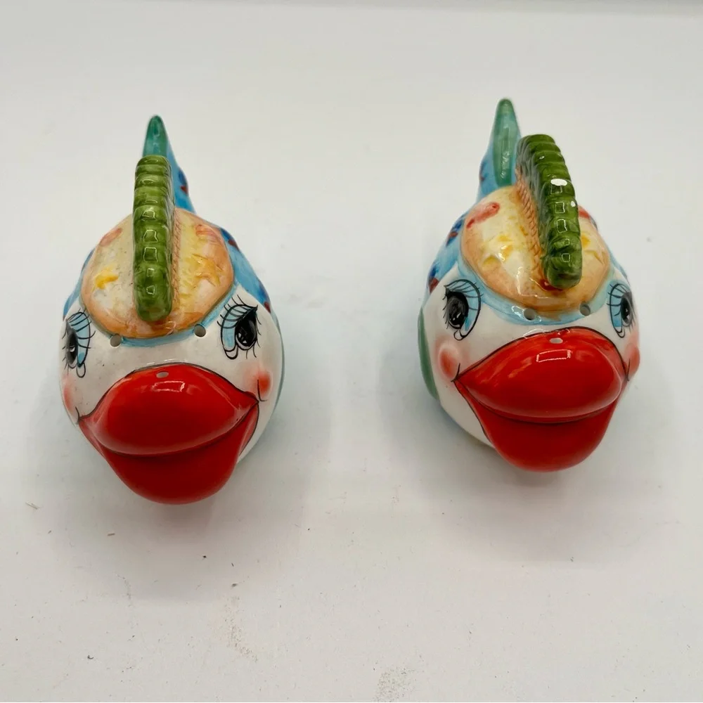 Colorful Ceramic Fish Decor with salt and pepper shakers